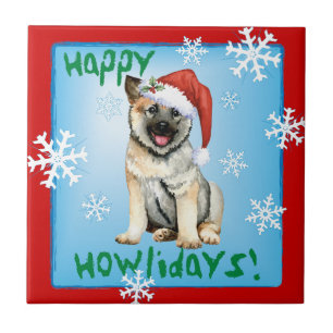 Happy Howliday Norwegian Elkhound Ceramic Tile