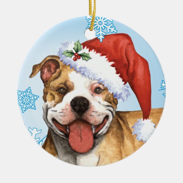 Happy Howliday Pit Bull Terrier Ceramic Tree Decoration (Front)