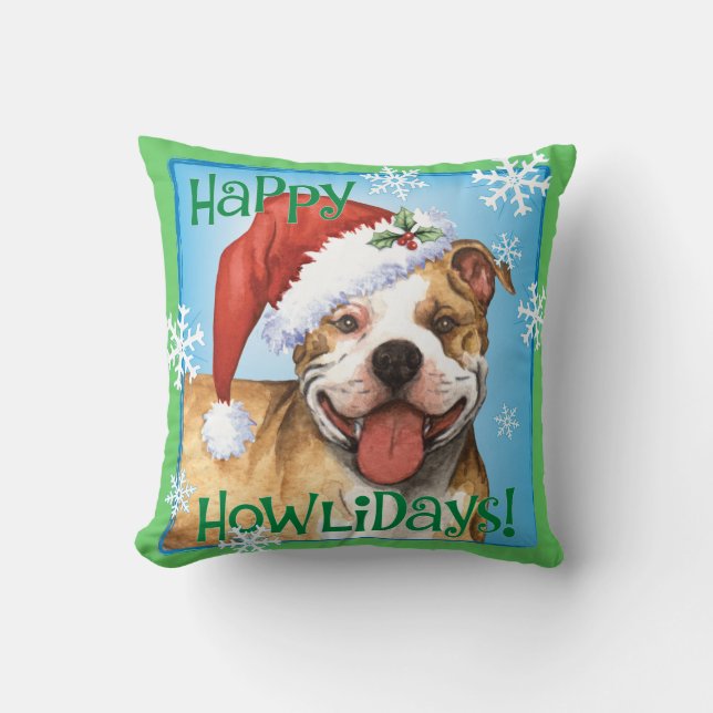 Happy Howliday Pit Bull Terrier Cushion (Front)