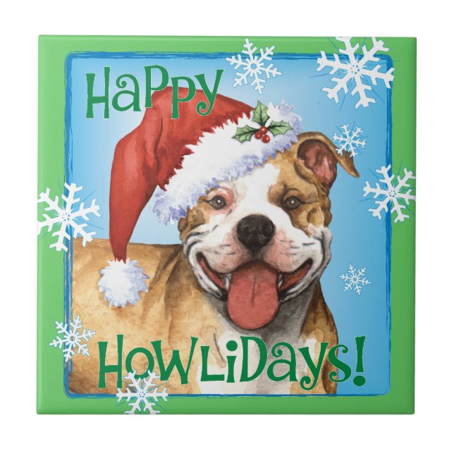 Happy Howliday Pit Bull Terrier Tile (Front)