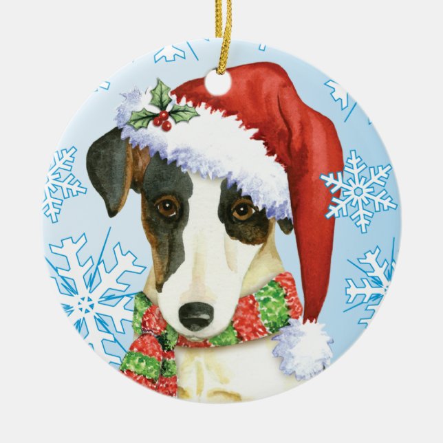 Happy Howliday Smooth Fox Terrier Ceramic Tree Decoration (Front)