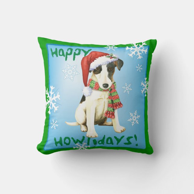 Happy Howliday Smooth Fox Terrier Cushion (Front)