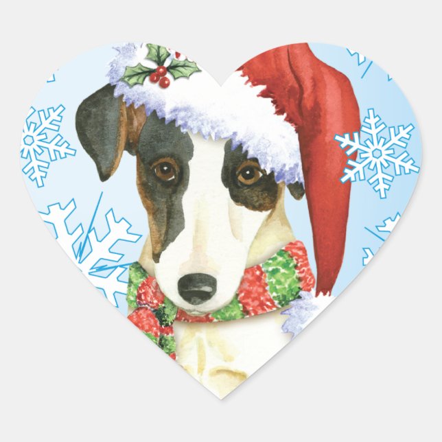Happy Howliday Smooth Fox Terrier Heart Sticker (Front)