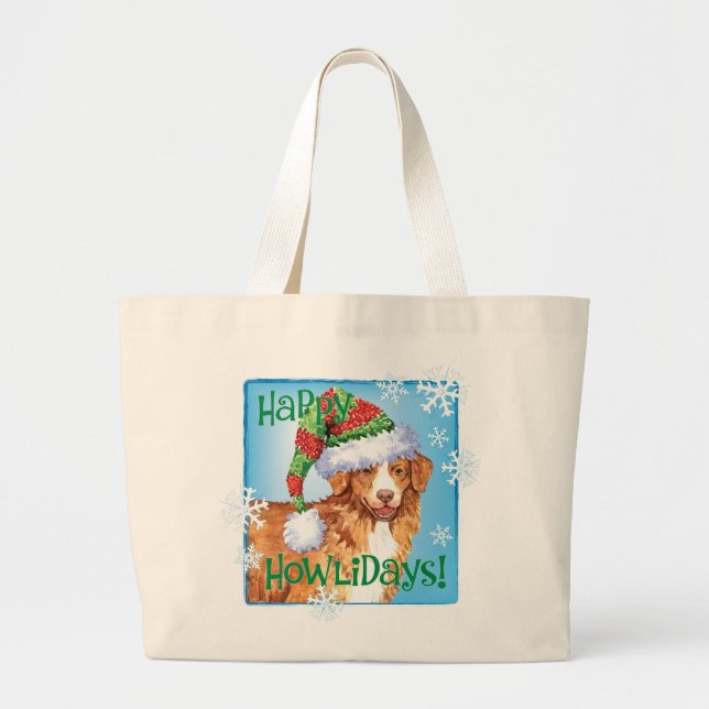 Happy Howliday Toller Large Tote Bag (Front)