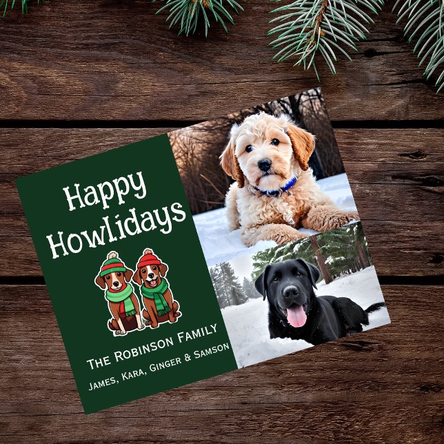 Happy Howliday Two Photo Flat Holiday Card (Creator Uploaded)