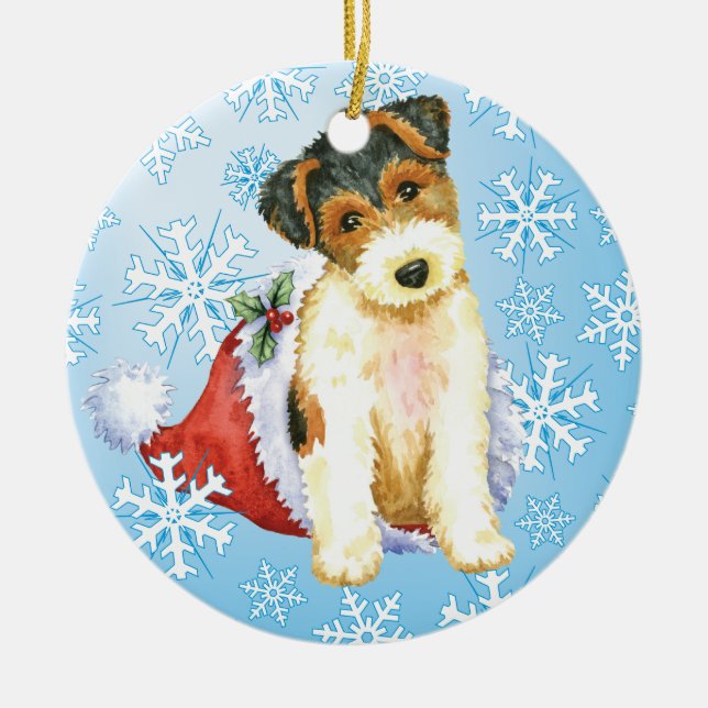 Happy Howliday Wire Fox Terrier Ceramic Tree Decoration (Front)