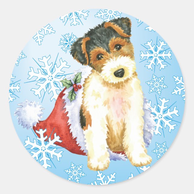Happy Howliday Wire Fox Terrier Classic Round Sticker (Front)