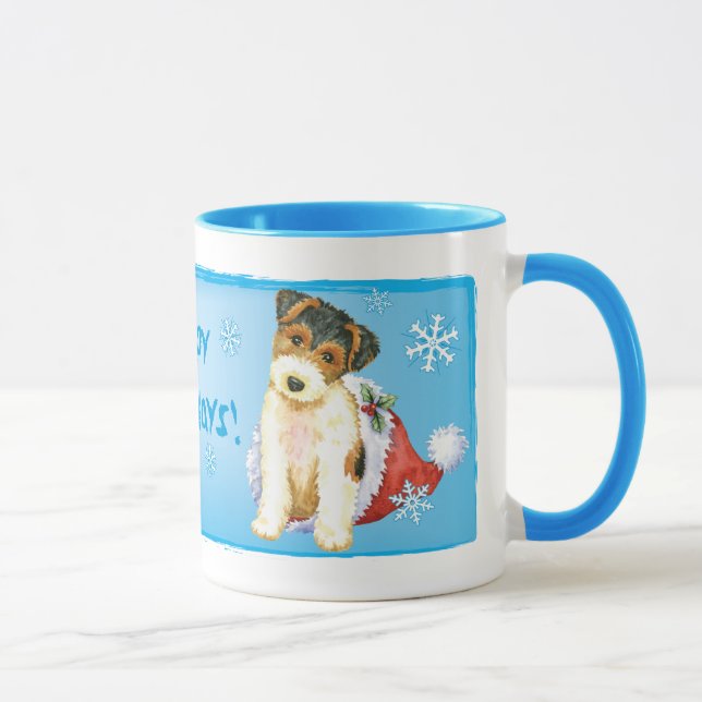 Happy Howliday Wire Fox Terrier Mug (Right)