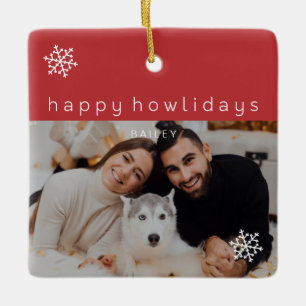 Happy Howlidays Add Your Photo Red Pet Ornament