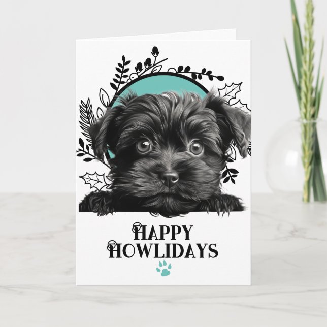 Happy Howlidays Affenpinscher Dog Christmas Holiday Card (Front)