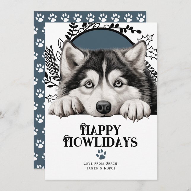 Happy Howlidays Alaskan Malamute Dog Christmas Holiday Card (Front/Back)