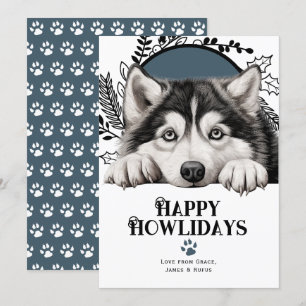 Happy Howlidays Alaskan Malamute Dog Christmas Holiday Card