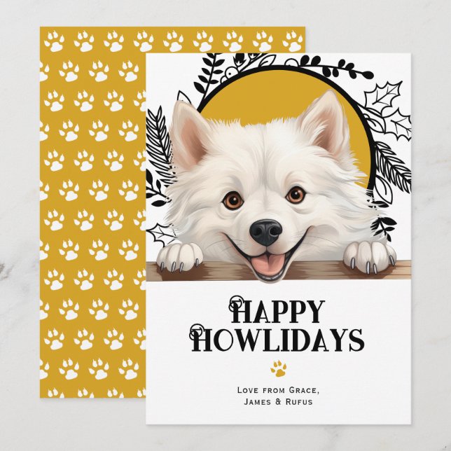 Happy Howlidays American Eskimo Dog Christmas Holiday Card (Front/Back)