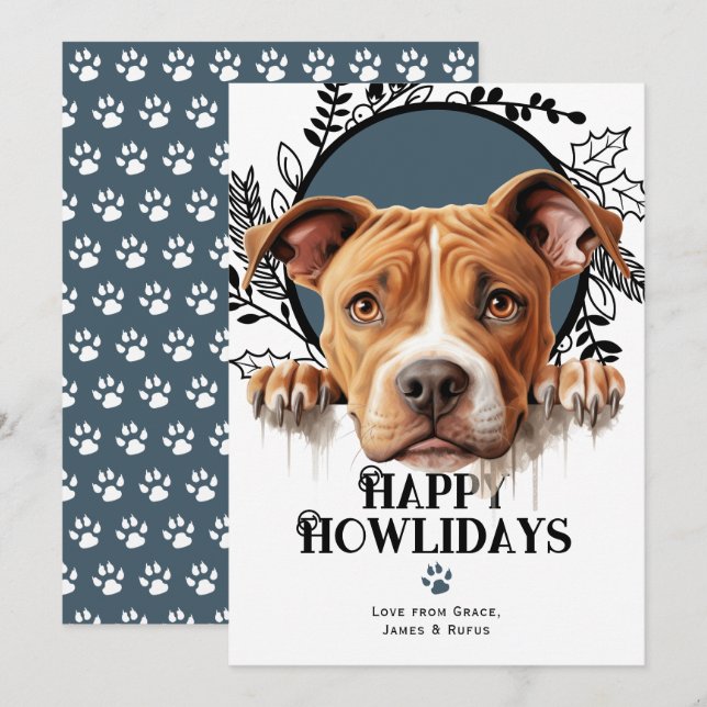 Happy Howlidays American Pit Bull Terrier Holiday Card (Front/Back)