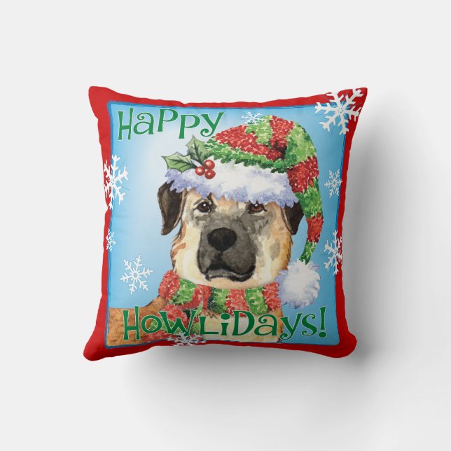 Happy Howlidays Anatolian Shepherd Throw Pillow (Back)