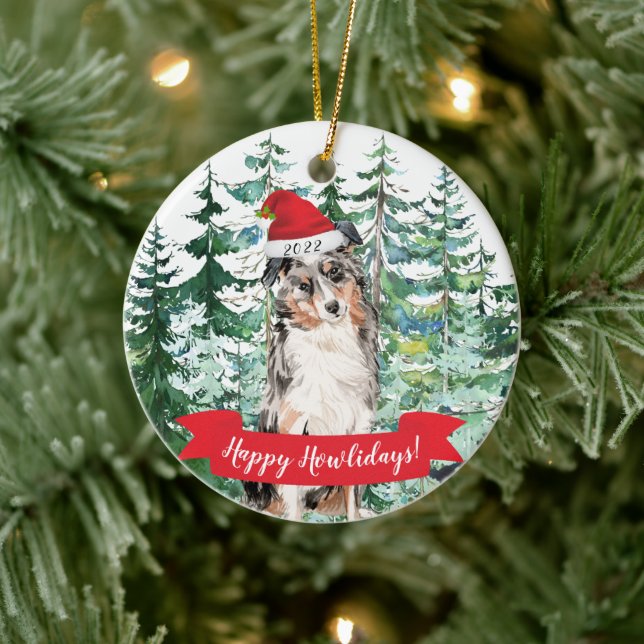 Happy Howlidays Australian Shepherd Dog Christmas  Ceramic Tree Decoration (Tree)