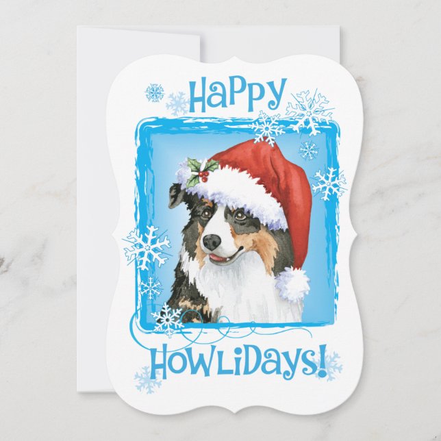 Happy Howlidays Australian Shepherd Holiday Card (Front)