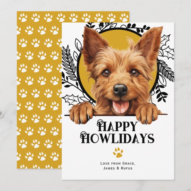 Happy Howlidays Australian Terrier Dog Christmas Holiday Card (Front/Back)
