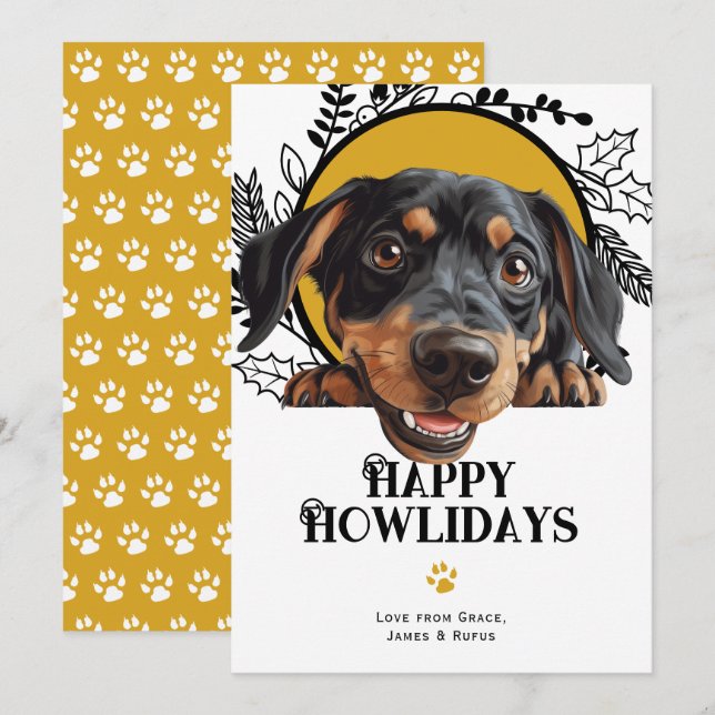 Happy Howlidays Austrian Black and Tan Christmas Holiday Card (Front/Back)
