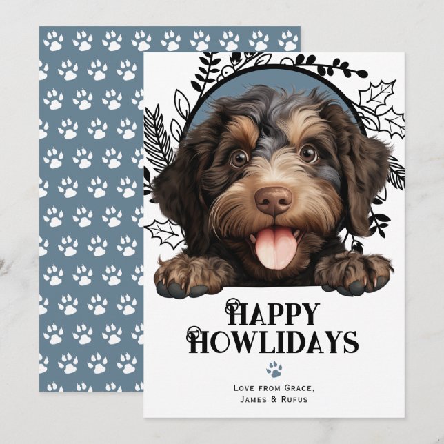 Happy Howlidays Barbet Dog Christmas Holiday Card (Front/Back)