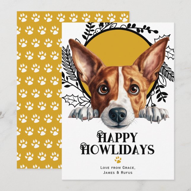 Happy Howlidays Basenji Dog Christmas Holiday Card (Front/Back)