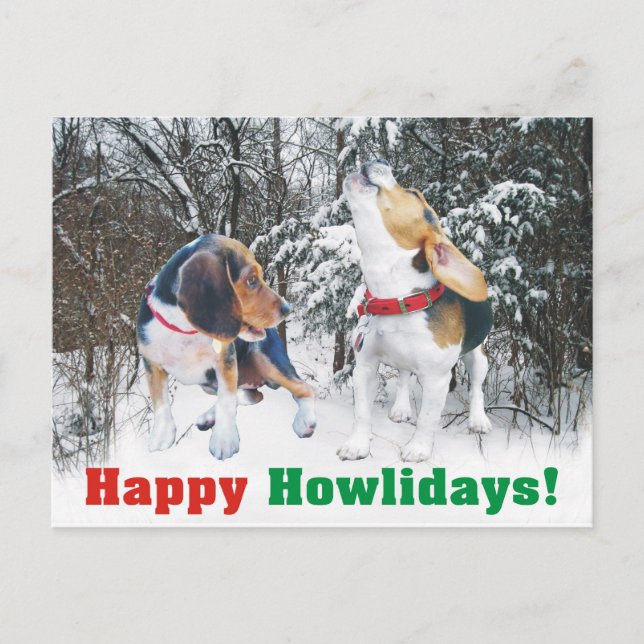 Happy Howlidays! Beagle Snowy Woods Post Card (Front)
