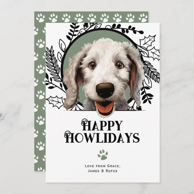 Happy Howlidays Bedlington Terrier Dog Christmas Holiday Card (Front/Back)