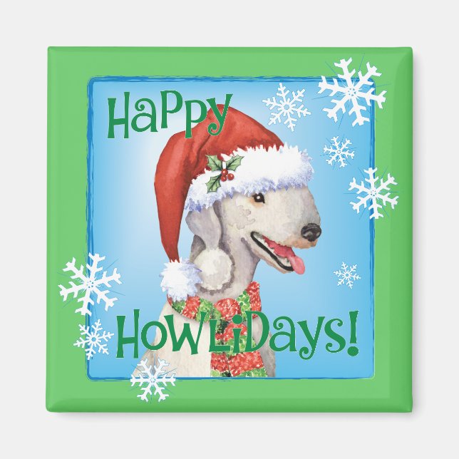 Happy Howlidays Bedlington Terrler Magnet (Front)