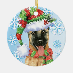 Happy Howlidays Belgian Malinois Ceramic Tree Decoration