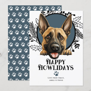 Happy Howlidays Belgian Malinois Dog Christmas Holiday Card
