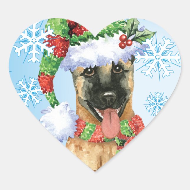 Happy Howlidays Belgian Malinois Heart Sticker (Front)