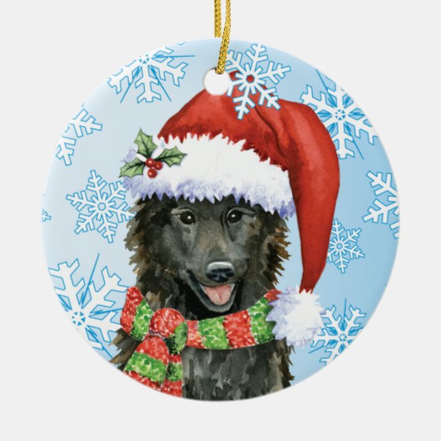 Happy Howlidays Belgian Sheepdog Ceramic Tree Decoration (Front)
