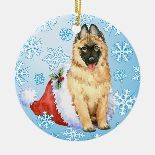Happy Howlidays Belgian Tervuren Ceramic Tree Decoration (Front)