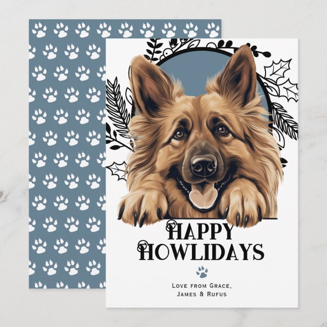 Happy Howlidays Belgian Tervuren Dog Christmas Holiday Card (Front/Back)