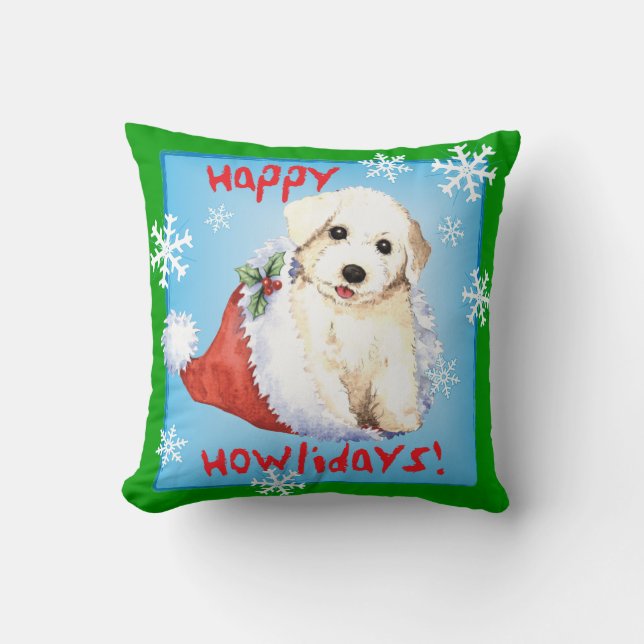 Happy Howlidays Bichon Cushion (Front)