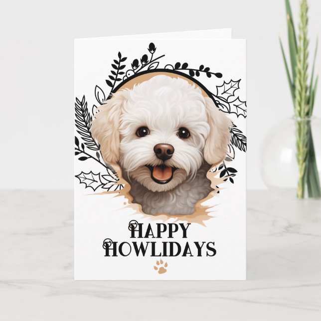 Happy Howlidays Bichon Frise Dog Christmas Holiday Card (Front)