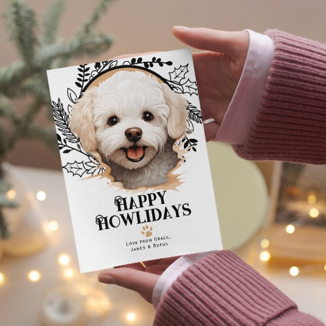 Happy Howlidays Bichon Frise Dog Christmas Holiday Card (Happy Howlidays Bichon Frise Dog Christmas Holiday Cards by Ricaso. Cute Bichon breed holiday card)