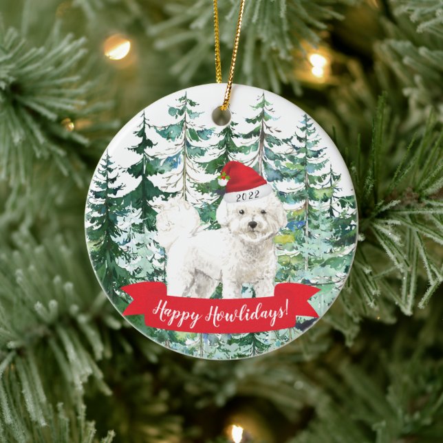 Happy Howlidays Bichon Frise Dog Christmas Ornamen Ceramic Tree Decoration (Tree)