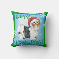 Happy Howlidays Biewer Terrier Throw Pillow