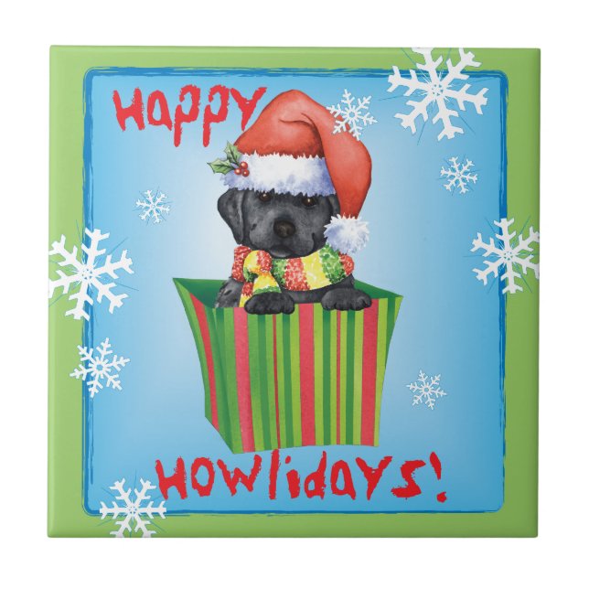 Happy Howlidays Black Lab Tile (Front)