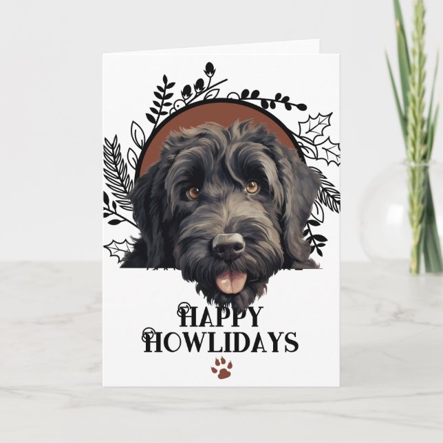 Happy Howlidays Black Russian Terrier Christmas Holiday Card (Front)
