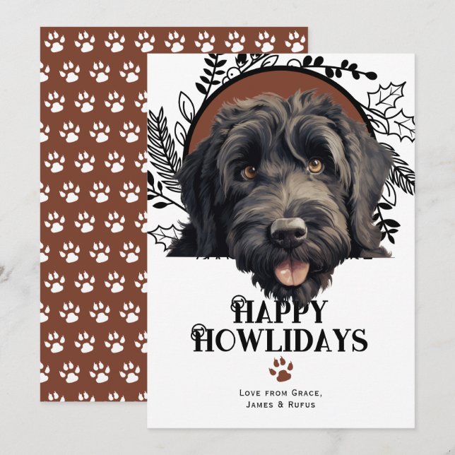 Happy Howlidays Black Russian Terrier Christmas Holiday Card (Front/Back)