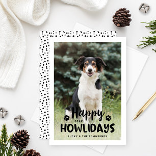 Happy Howlidays Black White Puppy Dog  Photo Holiday Card