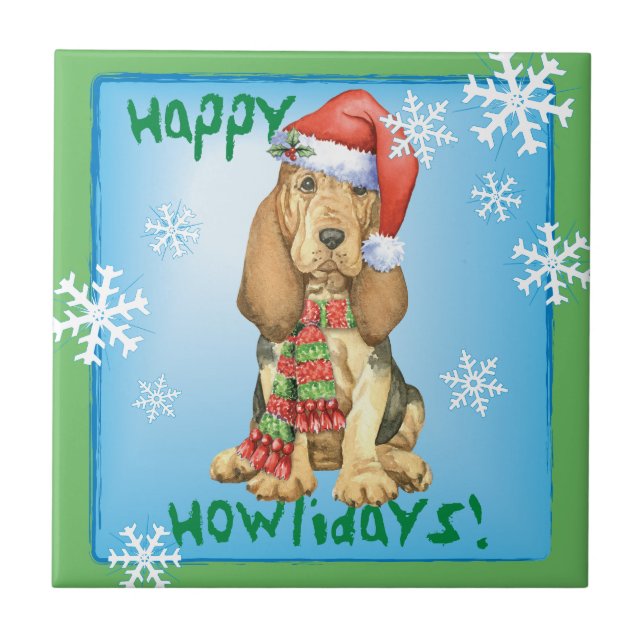 Happy Howlidays Bloodhound Tile (Front)