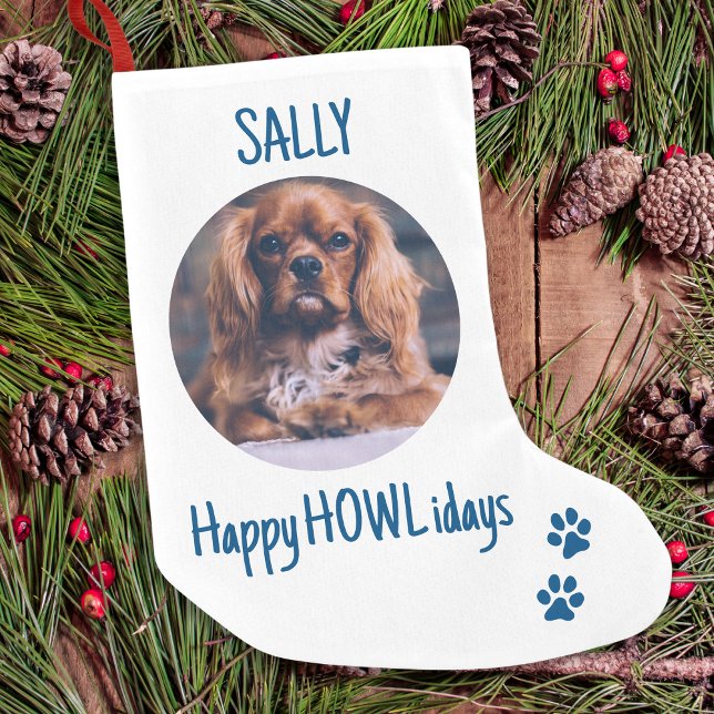 Happy HOWLidays Blue Christmas Pet Photo Small Christmas Stocking (Creator Uploaded)
