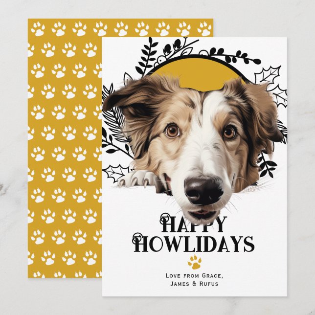 Happy Howlidays Borzoi Dog Christmas Holiday Card (Front/Back)
