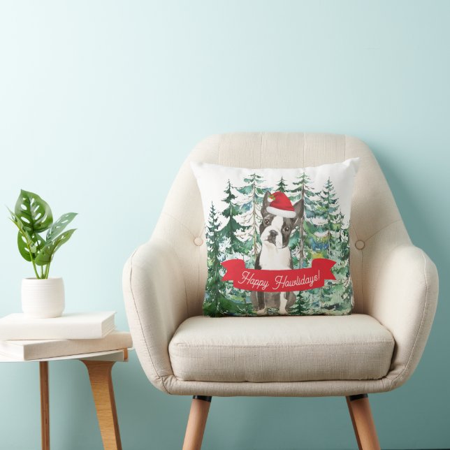 Happy Howlidays Boston Terrier Dog Christmas Cushion (Chair)