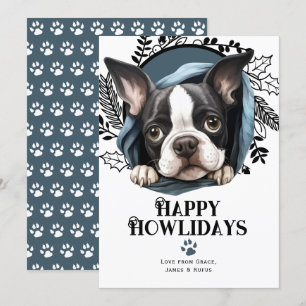 Happy Howlidays Boston Terrier Dog Christmas Holiday Card