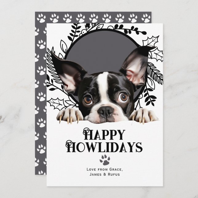Happy Howlidays Boston Terrier Dog Christmas Holiday Card (Front/Back)