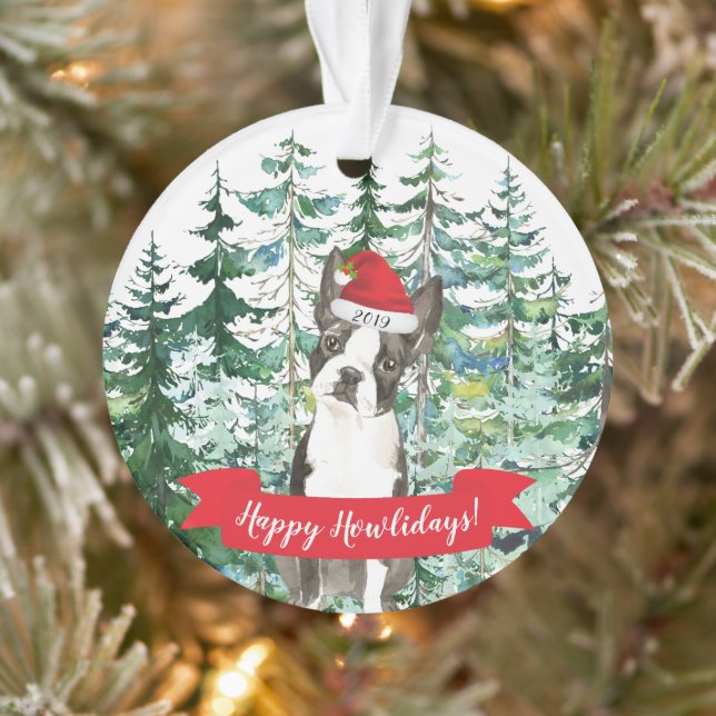 Happy Howlidays Boston Terrier Dog Christmas Ornament (Tree)